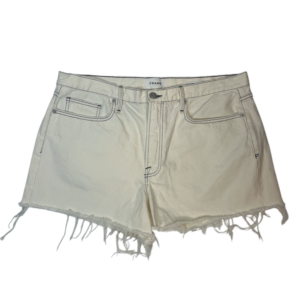 FRAME Le Brigette Cream Denim Shorts Women’s 34 Frayed Hem Inseam 3” casual‎